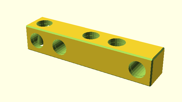 náhled ukázky modulu cube_arm z OpenSCAD knihovny bitbeam-lib