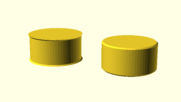 náhled ukázky modulů hcylinder a ecylinder z OpenSCAD knihovny bitbeam-lib